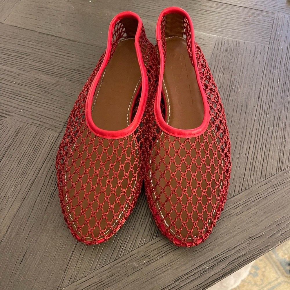 STAUD Red and Brown Woven Flats